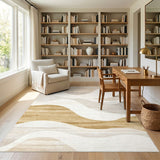 Beige and Neutral Abstract Wavy Beige Neutral Area Rug