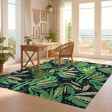 ODIKA Tropical Botanical Leaf Washable Rug - Low Pile Non-Slip Area Rug