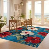 ODIKA Washable Tropical Hibiscus Floral Area Rug - Non-Slip Low Pile