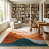Beige Orange Teal Layered Wave Abstract Rug