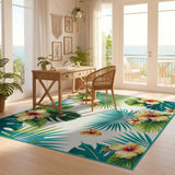 ODIKA Tropical Floral Washable Rug - Low Pile Non-Slip Botanical Palm Leaf Carpet, Pet & Kid Friendly
