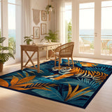 ODIKA Washable Tropical Tiger Jungle Area Rug - Non-Slip Low Pile Decor