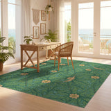 ODIKA Botanical Fern Vintage Washable Rug - Non-Slip Low Pile Area Rug