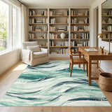 Blue and Teal Wave Washable Area Rug