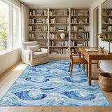 Blue Swirling Waves Coastal Area Rug
