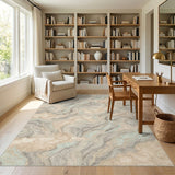 Beige Teal Marble Swirl Abstract Area Rug