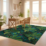 ODIKA Tropical Botanical Leaf Washable Rug - Non-Slip Low Pile Area Rug