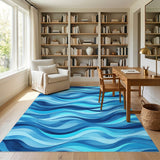Blue and Teal Blue Ocean Wave Area Rug