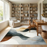 Brown Gold Abstract Waves Area Rug