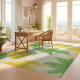ODIKA Tropical Palm Tree Washable Area Rug - Yellow & Green Low Pile Non-Slip Carpet