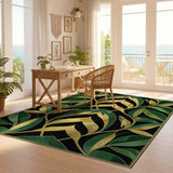 ODIKA Art Deco Emerald Green & Gold Washable Area Rug - Low Pile Non-Slip