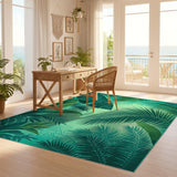 ODIKA Tropical Green Palm Leaf Washable Rug - Low Pile, Non-Slip & Pet Friendly