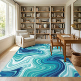 Blue and Teal Blue Teal Abstract Swirl Area Rug