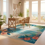 ODIKA Tropical Beach Washable Rug - Coastal Hibiscus & Palm Print Low Pile Non-Slip Area Rug
