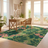 ODIKA Sage Green Botanical Floral Washable Area Rug - Low Pile Non-Slip & Robot Vacuum Friendly Floor Decor
