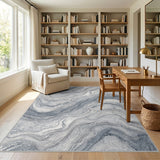 Blue Grey Marble Swirl Area Rug
