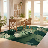 ODIKA Tropical Monstera Leaf Washable Rug - Low Pile Botanical Non-Slip Area Carpet