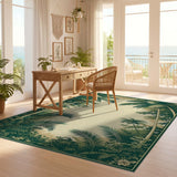ODIKA Washable Tropical Palm Leaf Vintage Green Area Rug - Low Pile Non-Slip