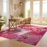 ODIKA Tropical Pink Hibiscus Washable Area Rug - Low Pile Floral Print