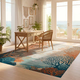 ODIKA Modern Coral Reef Washable Area Rug - Non-Slip Low Pile Artistic Carpet