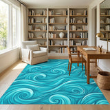 Blue Teal Wave Swirl Area Rug