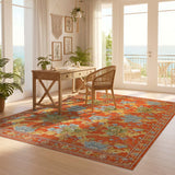 ODIKA Washable Vintage Floral Orange Area Rug - Non-Slip Low Pile Carpet