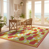 ODIKA Washable Tropical Pineapple Red & Yellow Geometric Low Pile Area Rug
