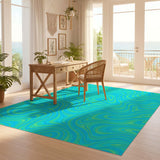 ODIKA Abstract Swirl Blue & Green Washable Area Rug - Low Pile Non-Slip & Pet Friendly