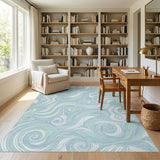 Blue and Teal Blue Teal Wave Swirl Area Rug