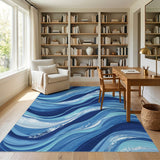 Coastal Blue Ocean Waves Washable Area Rug