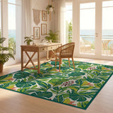 ODIKA Tropical Green Leaf Washable Rug - Low Pile, Non-Slip, Pet & Kid Friendly Botanical Area Rug