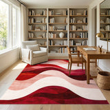 Red Abstract Wave Area Rug