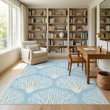 Blue Coral Branch Coastal Area Rug