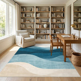 Abstract Area Blue and Teal Layered Blue Waves Abstract Area Rug