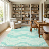 Coastal Beach Blue and Teal Wave Coastal Area Rug