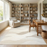 Layered Beige Wave Abstract Area Rug