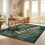 ODIKA Washable Forest Green Fern Botanical Low Pile Area Rug