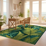 ODIKA Washable Botanical Fern Pattern Rug - Vintage Green & Yellow Low Pile Area Rug