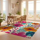ODIKA Colorful Modern Floral Washable Area Rug - Low Pile Non-Slip Indoor Carpet