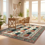 ODIKA Tropical Pineapple Washable Area Rug, Low Pile Non-Slip Boho Rug