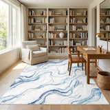 Blue Teal Marble Swirl Area Rug