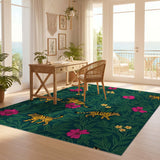 ODIKA Tiger & Floral Jungle Pattern Washable Area Rug - Low Pile Non-Slip
