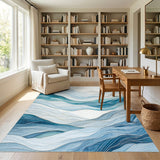 Abstract Blue Teal Wave Mountains Area Rug