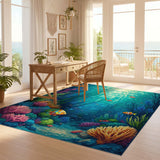 ODIKA Washable Ocean Coral Reef Kids Rug - Non-Slip Low Pile Play Mat