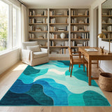 Wave Blue and Teal Blue Teal Abstract Wave Area Rug