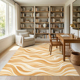 Orange Coastal Waves Washable Area Rug