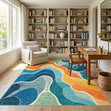 Vibrant Blue Teal Wave Area Rug