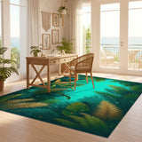 ODIKA Tropical Palm Leaf Washable Area Rug - Low Pile & Non-Slip Jungle Botanical Rug