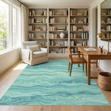 Teal Coastal Waves Washable Area Rug