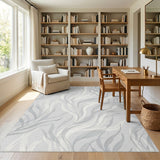 Grey Flowing Leaves Washable Area Rug